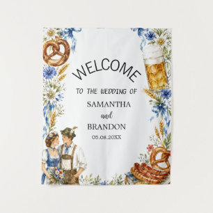 German Oktoberfest Bavarian Welcome Sign Tapestry