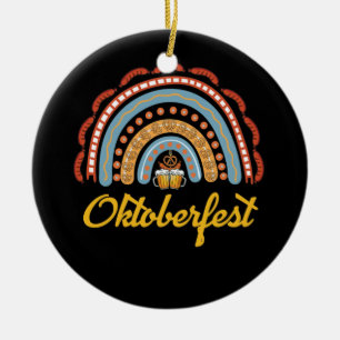 German Oktoberfest Sausage Pretzel Beer Vintage Ceramic Ornament