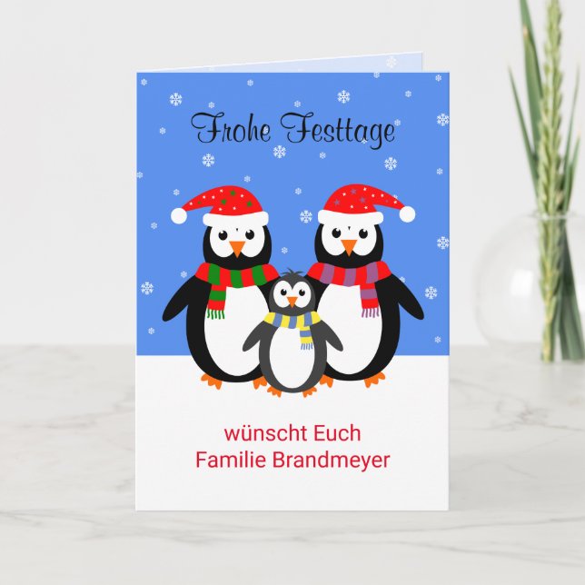 German penguins happy holidays editable text holiday card (Front)