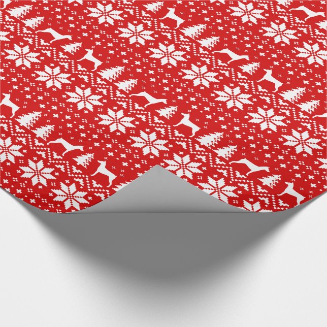 German Pinscher Dog Silhouettes Christmas Pattern Wrapping Paper (Corner)