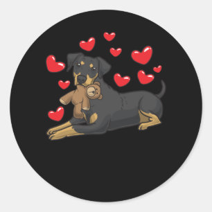 German Pinscher Dog With Stuffed Animal Classic Round Sticker