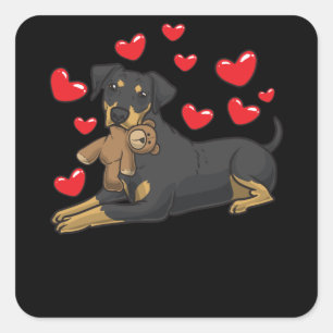 German Pinscher Dog With Stuffed Animal Square Sticker