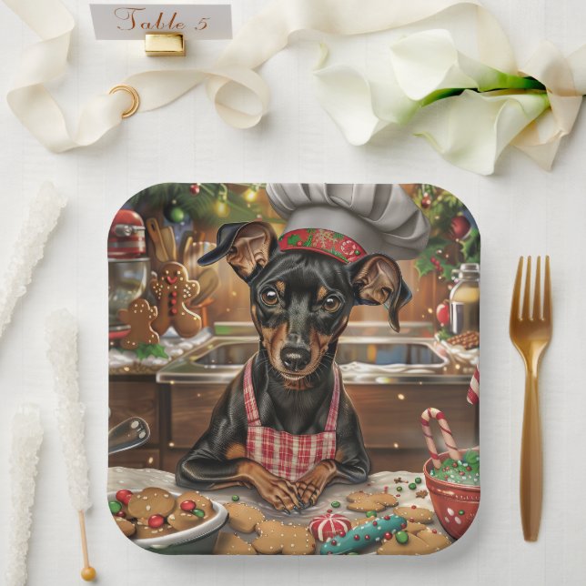 German Pinscher Holiday Baking: Festive Christmas Paper Plate (Wedding)