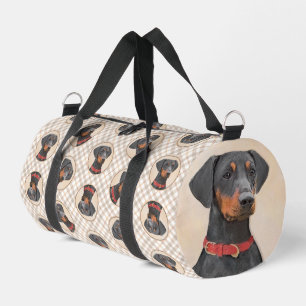 German Pinscher Painting Black Original Dog Art Duffle Bag
