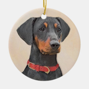 German Pinscher Painting Original Animal Art Ceramic Ornament