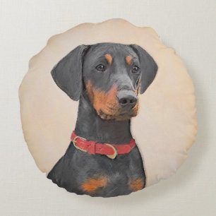 German Pinscher Painting Original Animal Art Round Cushion