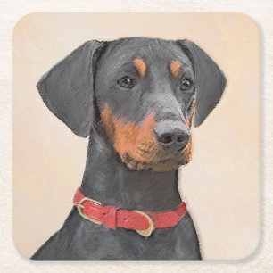 German Pinscher Painting Original Animal Art Square Paper Coaster