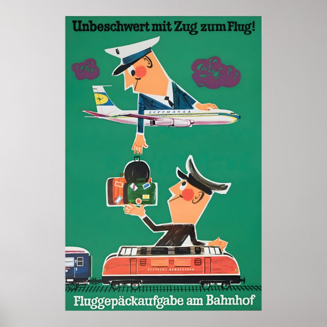 German Railways Poster Carefree by train to plane (Front)