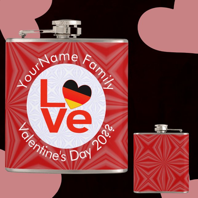 German Red LOVE Heart Flag Personalised  Hip Flask (Creator Uploaded)