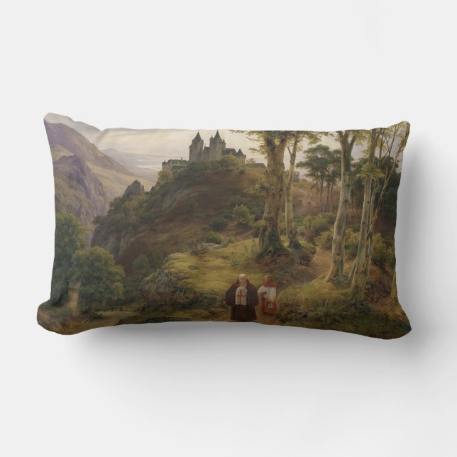 German Romantic Landscape with Monastery Complex Lumbar Cushion (Front)