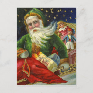 German Santa Delivering Toys Holiday Postcard