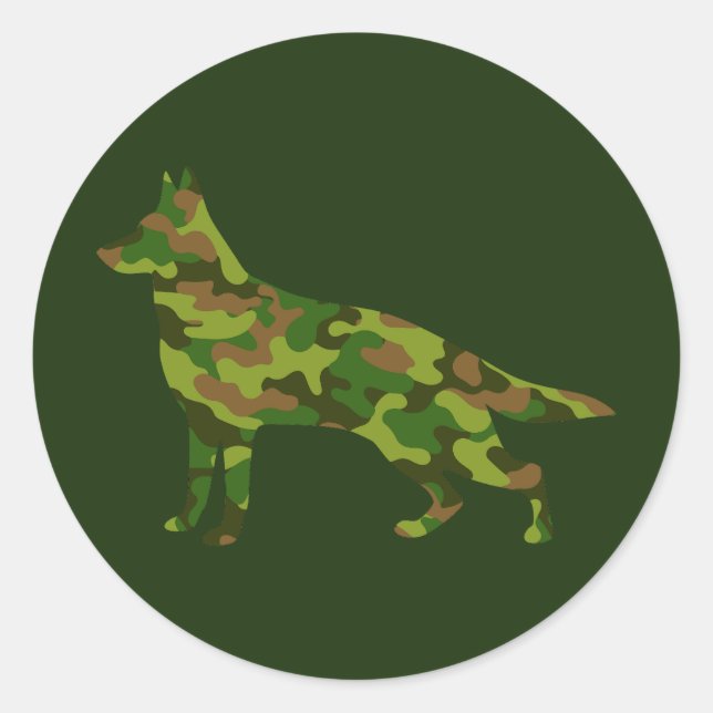 German Shepard army green camouflage  Classic Round Sticker (Front)