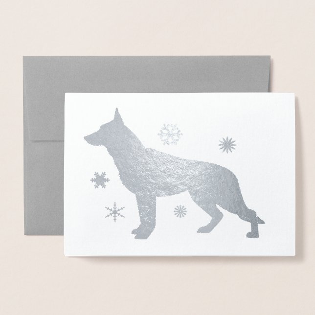 German Shepard Dog GSD Snowflakes Foil Card (Front With Envelope)