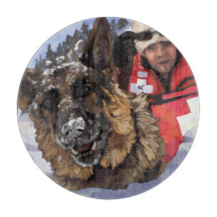 German Shepard Search and Rescue in the Snow Cutting Board