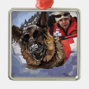 German Shepard Search and Rescue in the Snow Metal Ornament