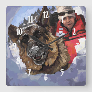 German Shepard Search and Rescue in the Snow Square Wall Clock