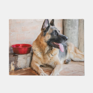 German Sheperd Resting By Water Basin Doormat