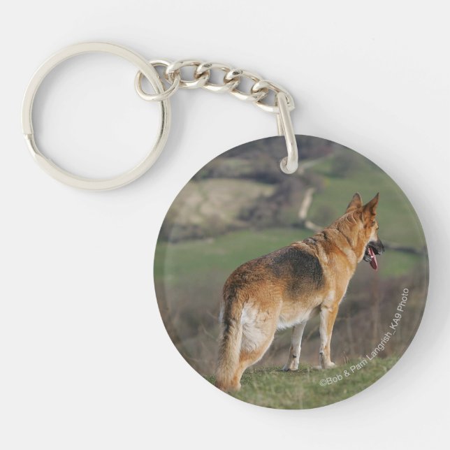 German Shephard Looking Down Hill Key Ring (Front)