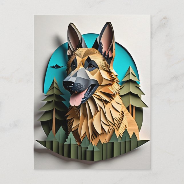 German Shepherd 3D Paper Art Design T-shirt  Postcard (Front)