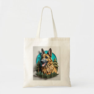 German Shepherd 3D Paper Art Design T-shirt Tote Bag