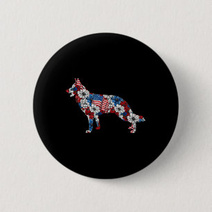 German Shepherd 4th Of July Flower American Flag P 6 Cm Round Badge