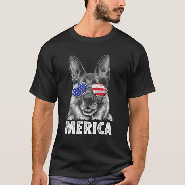German Shepherd 4Th Of July Merica Men Women Ameri T-Shirt (Front)