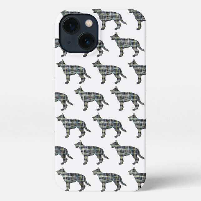 German Shepherd Alsatian Dog Silhouette Grid White iPhone Case (Back)