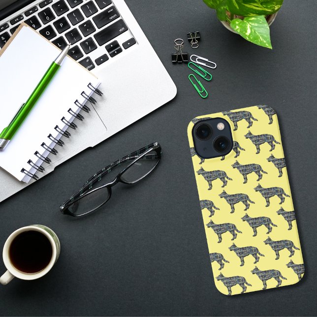 German Shepherd Alsatian Dog Silhouette Grid White iPhone Case (German Shepherd dog yellow iPhone )
