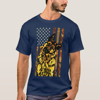 German Shepherd American Camouflage Flag Dog 4th o T-Shirt
