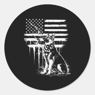 German shepherd american flag 4th of july dog love classic round sticker