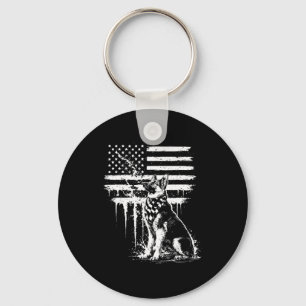German shepherd american flag 4th of july dog love key ring