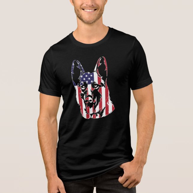 German Shepherd American Flag Canine Lover Tri-Blend Shirt (Front)