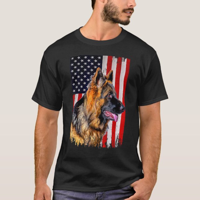 German Shepherd American Flag German Shepherd T-Shirt (Front)
