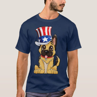 German Shepherd American Flag Hat T  4th of July D T-Shirt