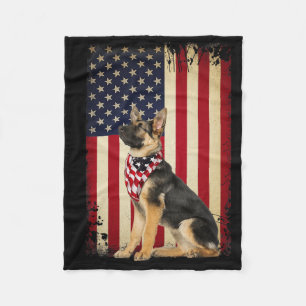 German Shepherd American Flag Shirt Independence 4 Fleece Blanket
