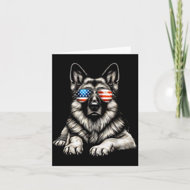 German Shepherd American Flag Sungles Patriotic  Card (Front)
