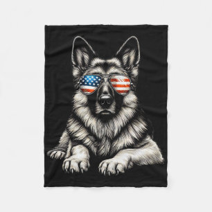 German Shepherd American Flag Sungles Patriotic  Fleece Blanket