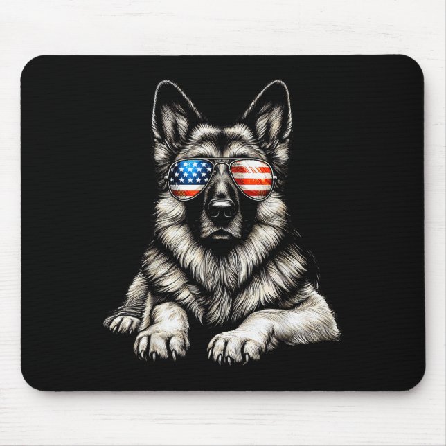 German Shepherd American Flag Sungles Patriotic  Mouse Pad (Front)