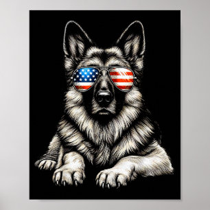 German Shepherd American Flag Sungles Patriotic Poster