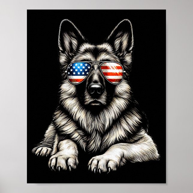 German Shepherd American Flag Sungles Patriotic  Poster (Front)