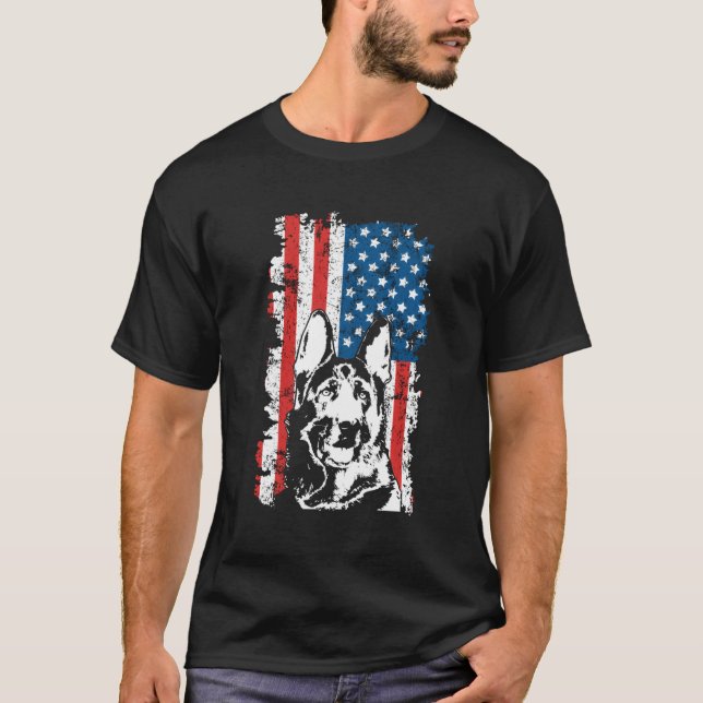 German Shepherd American Flag T-Shirt (Front)