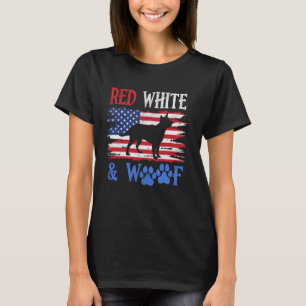 German Shepherd American Flag USA Red White & Woof T-Shirt