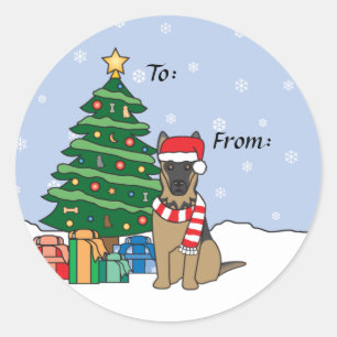 German Shepherd and Christmas Tree Classic Round Sticker