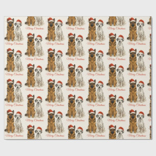 German Shepherd and Dalmatian with Santa hats Wrapping Paper