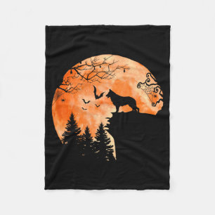 German Shepherd And Moon Silhouette Dog Lover Fleece Blanket