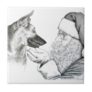 German Shepherd and Santa Ceramic Tile