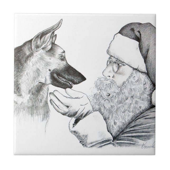 German Shepherd and Santa Ceramic Tile (Front)