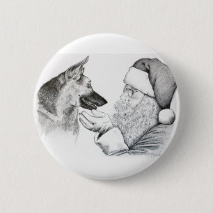 German Shepherd and Santa Claus 6 Cm Round Badge