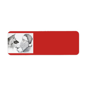 German Shepherd and Santa Claus Christmas Return Address Label
