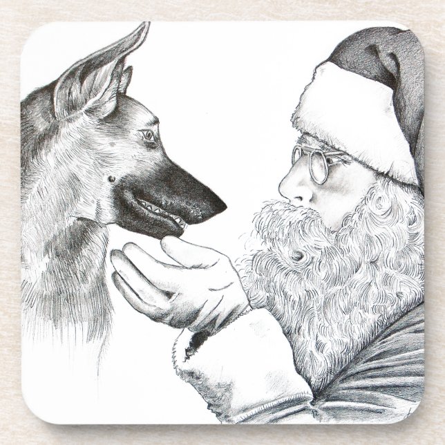 German Shepherd and Santa Claus Coaster (Front)